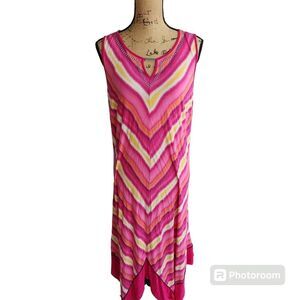 Catherine's Maxi Dress Wmns SZ 1X Rainbow Keyhole Neck Hankerchief Hem Bold